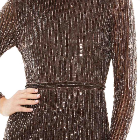 MacDuggal long sleeve sequin mini-dress!! NWT espresso!  Size 6 - Picture 3 of 7